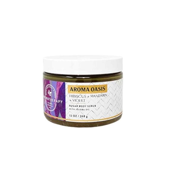 HIBISCUS MANDARIN VIOLET AROMA OASIS 3 PC BATH & BODY SET WASH, SCRUB, STEAMERS - Picture 3 of 4